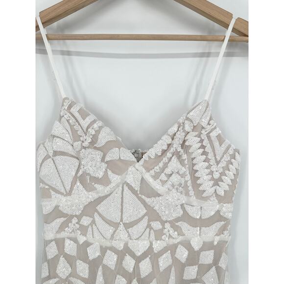 Superdown Tiff Mini Dress Sequin Lace V-Neck Spaghetti Strap Bridal White - Picture 6 of 14